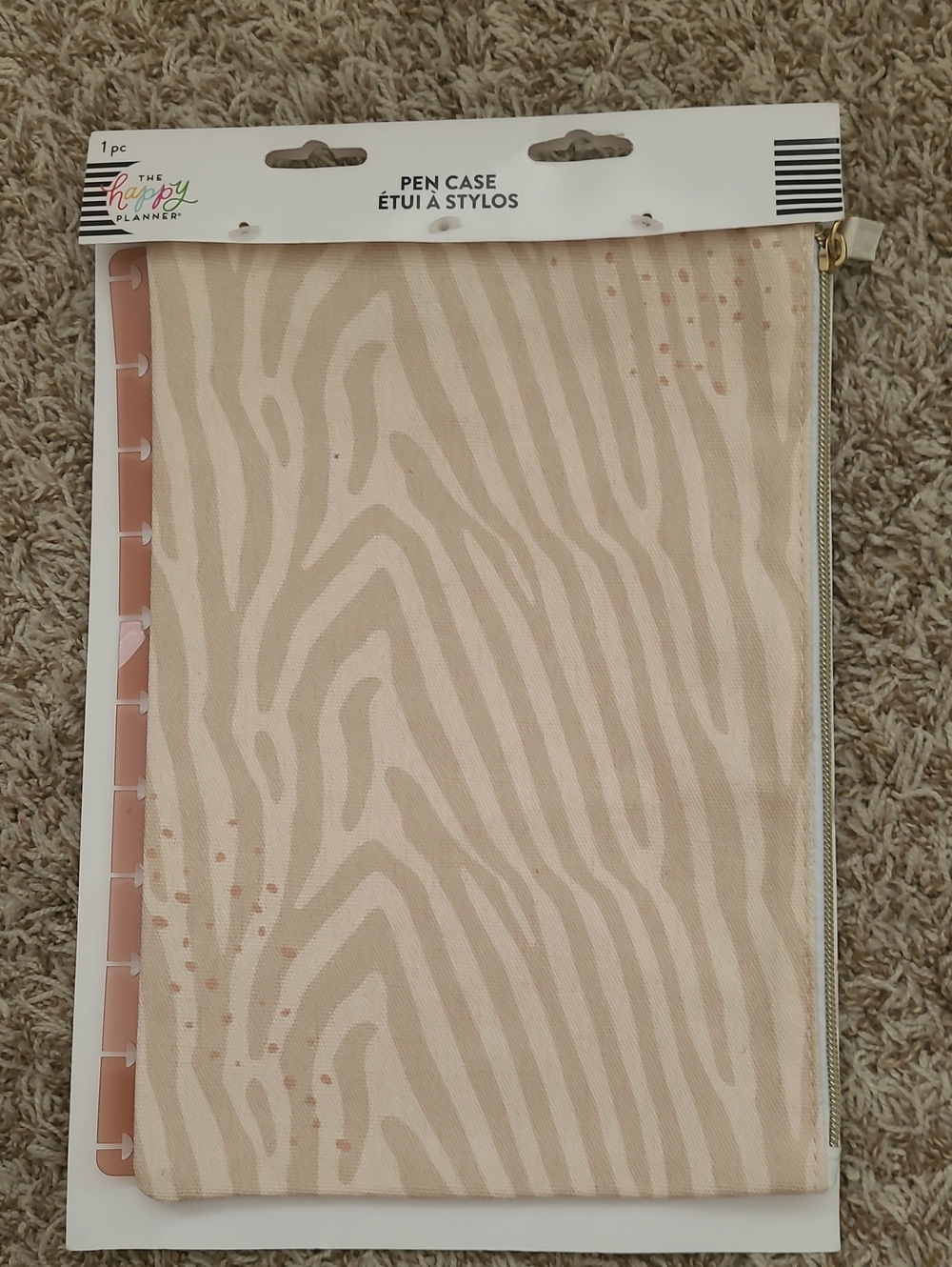 The Happy Planner Pink Beige Zebra Stripe Pen Case